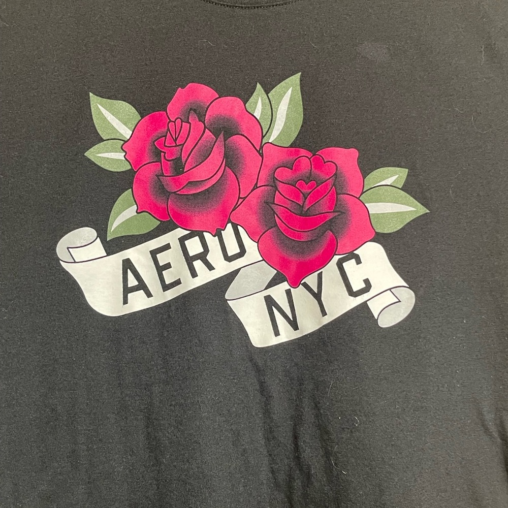 Aeropostale Black Tee with Red Floral Graphic - Picture 3 of 6